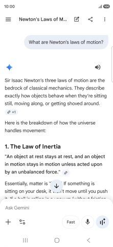 Transcription of the conversation with Gemini Live is now displayed.