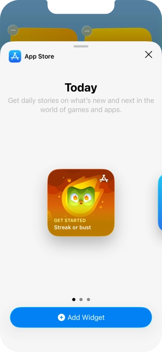 Slide your finger right or left on the screen to select the required widget size.