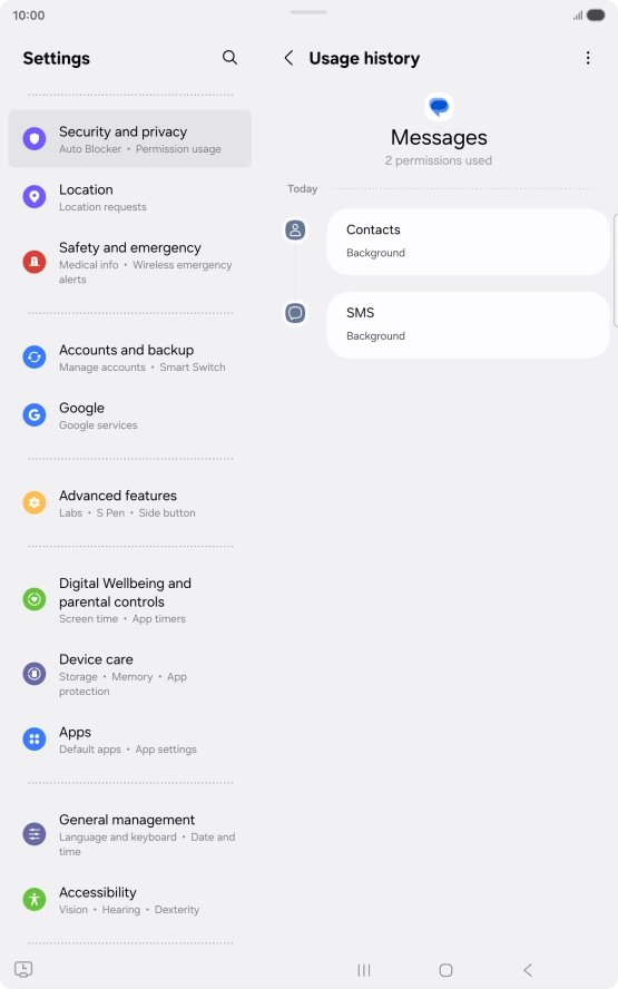 The app activity for the selected app is displayed.