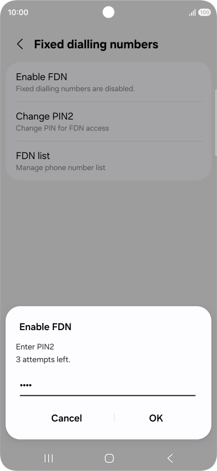 Key in your PIN2 and press OK. The default PIN2 is 1111.