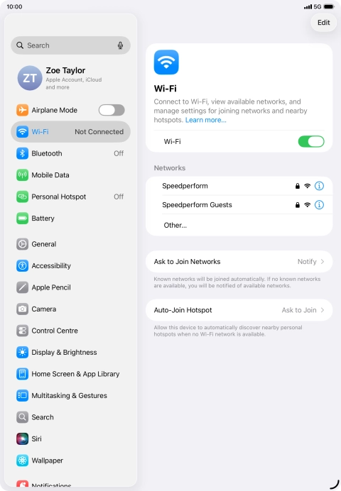 Press the required Wi-Fi network and key in the password for the Wi-Fi network.