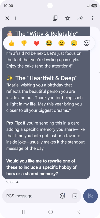 Press and hold the text suggestion from Gemini. Follow the instructions on the screen to use the text suggestion.