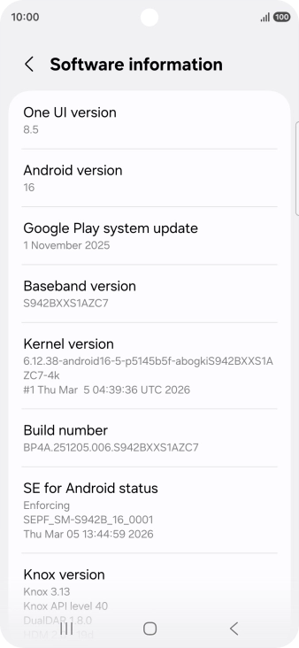 Your phone's software version is displayed below Android version.