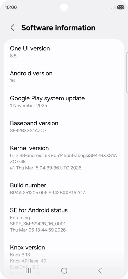 Your phone's software version is displayed below Android version.