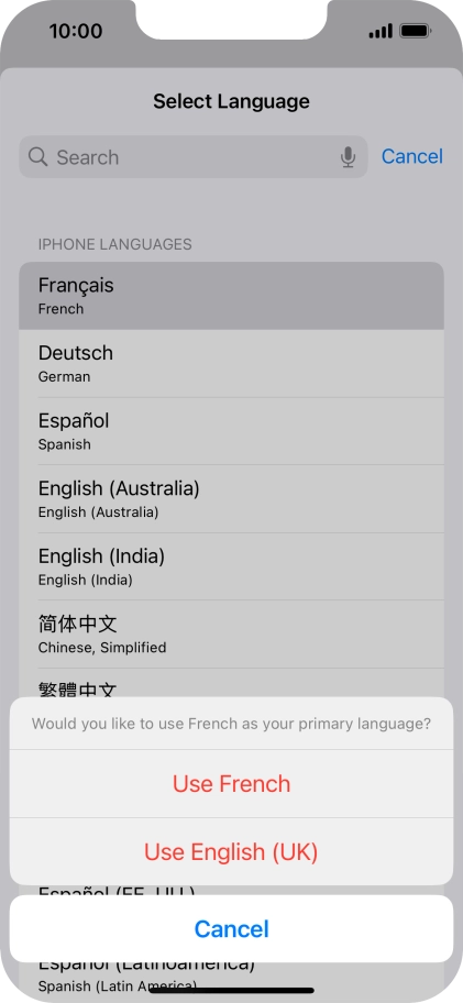 To select the new language as the default phone language, press Use ‹language› .
