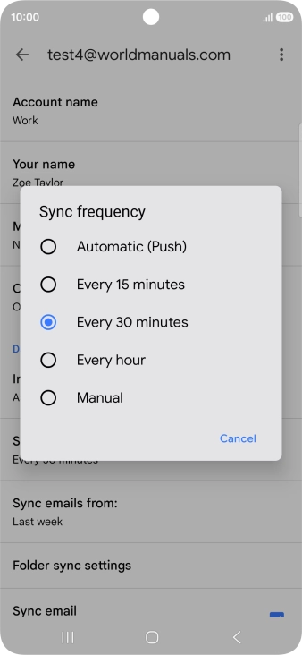 Press the required setting.