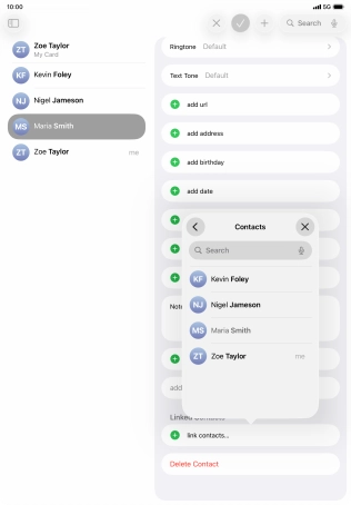 Press the required contact.