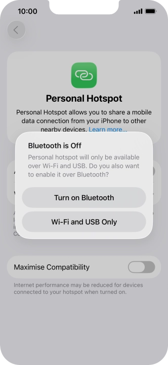 If Wi-Fi is turned on, press Wi-Fi and USB Only.