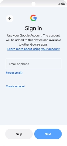Press Email or phone and key in the username for your Google account.
