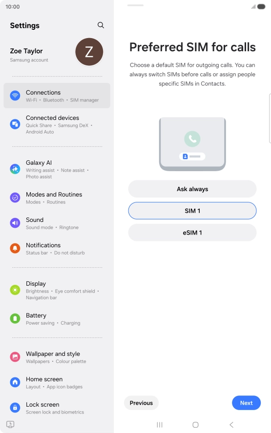 Press the required setting.