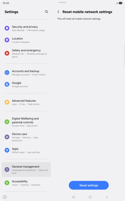 Press Reset settings.