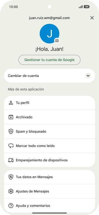 Pulsa Ajustes de Mensajes.