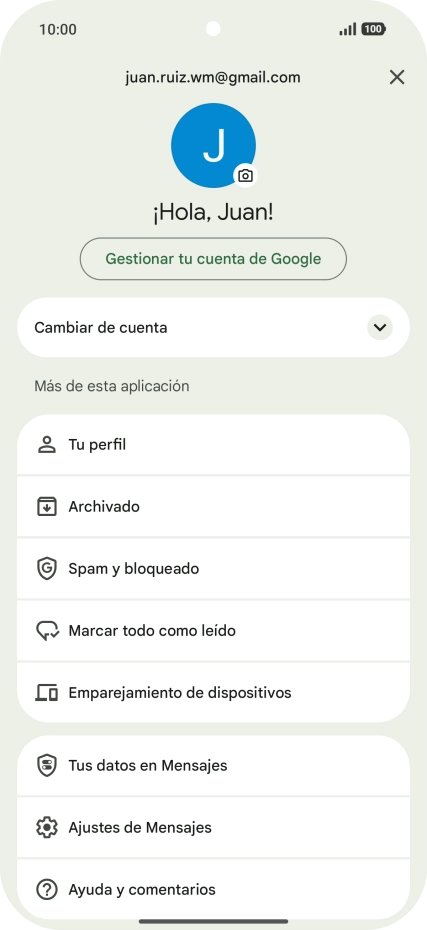 Pulsa Ajustes de Mensajes.