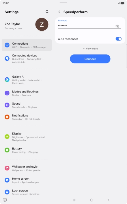 Key in the password for the Wi-Fi network and press Connect.