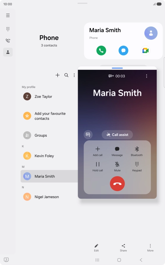 To use Galaxy AI for translation during a call, press Call assist.