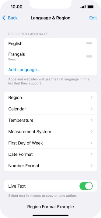 To subsequently select another language as the default language, press the move icon next to the required language and drag it to the top of the list.