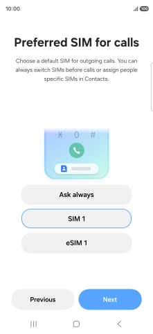 Press the required setting.