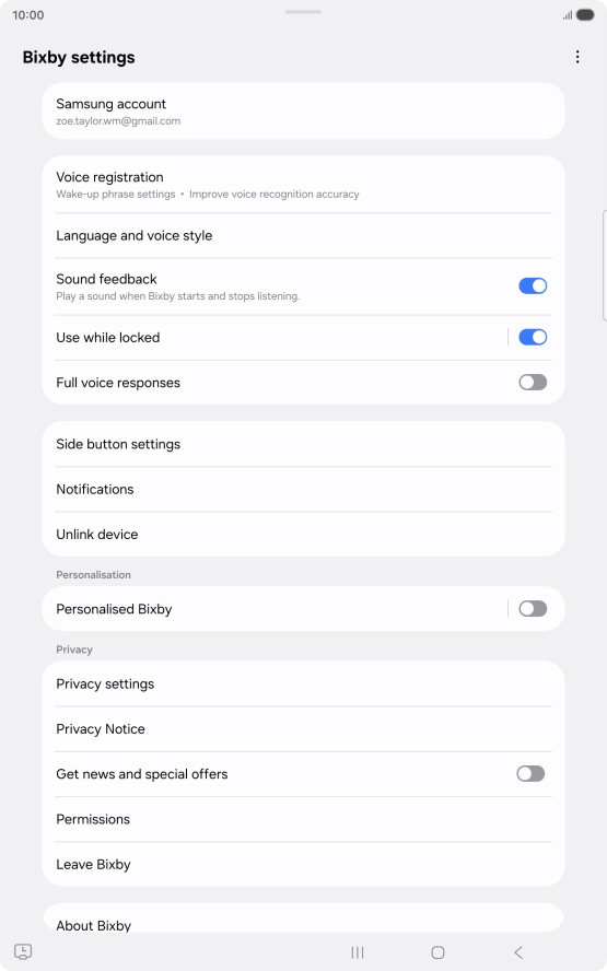 Press Voice registration and follow the instructions on the screen to turn automatic activation on or off.
