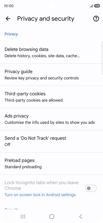 Press Delete browsing data.