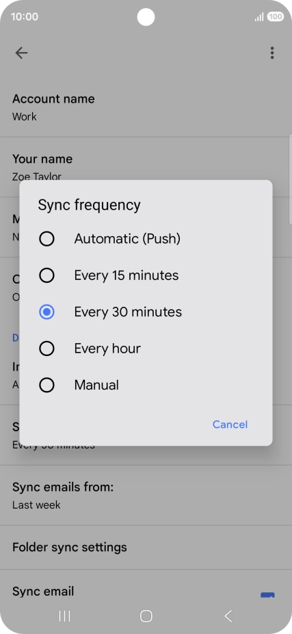 Press the required setting.