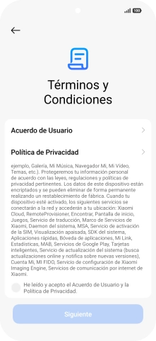 Pulsa en el campo  para aceptar los términos y condiciones.