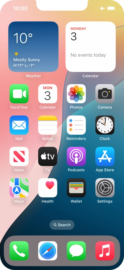 The flight mode icon shows that flight mode is turned on.
