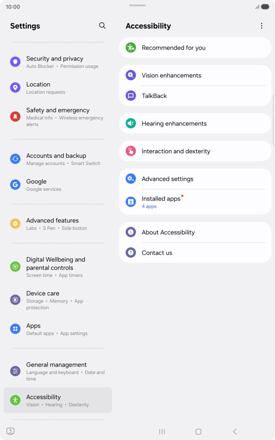 Press Vision enhancements and follow the instructions on the screen to select the required settings.
