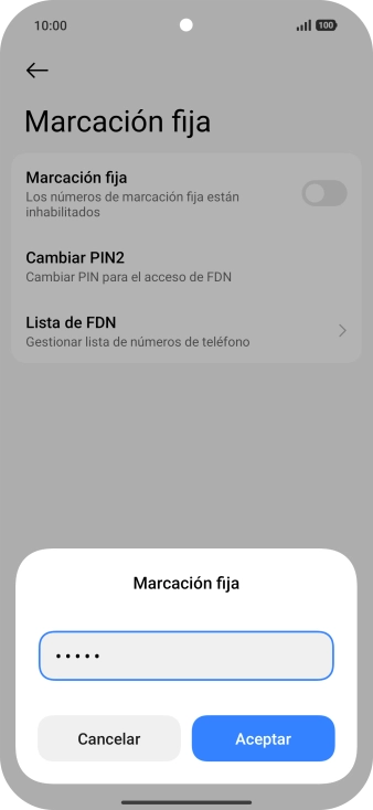 Introduce el código PIN2 y pulsa Aceptar.