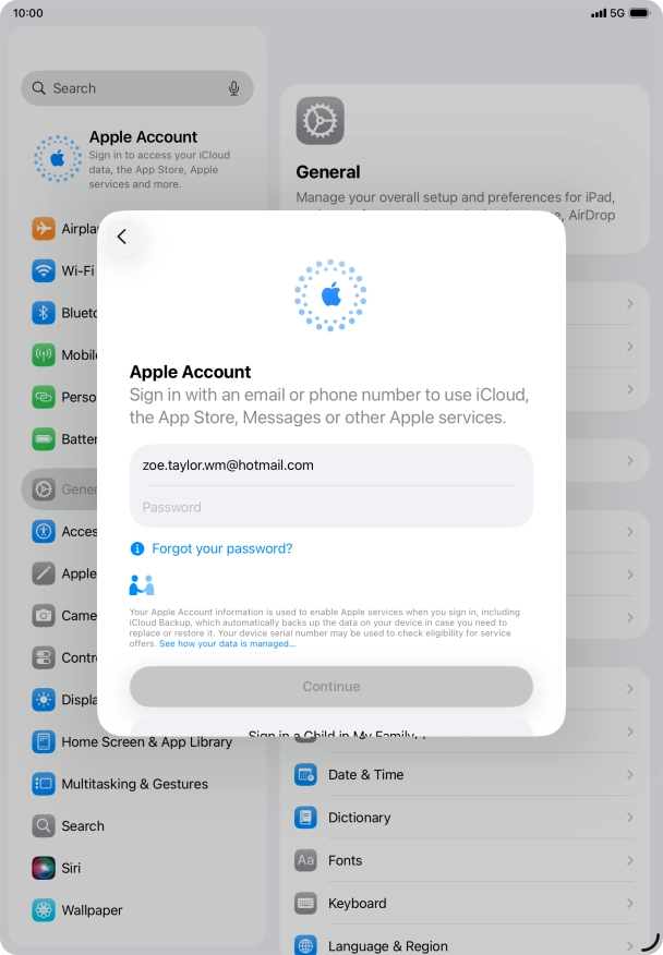 Press Password and key in the password for your Apple Account.