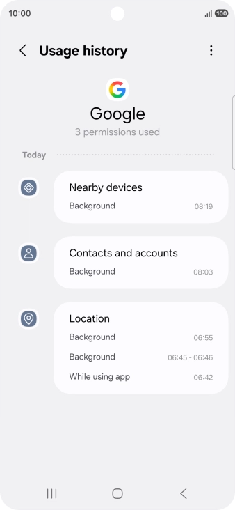 The app activity for the selected app is displayed.