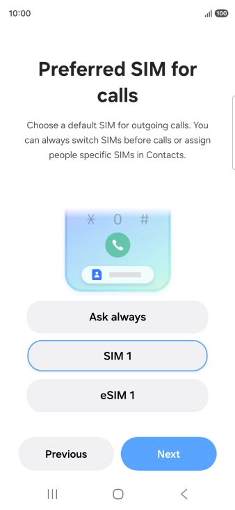 Press the required setting.
