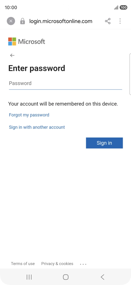 Press Password and key in the password for your email account.