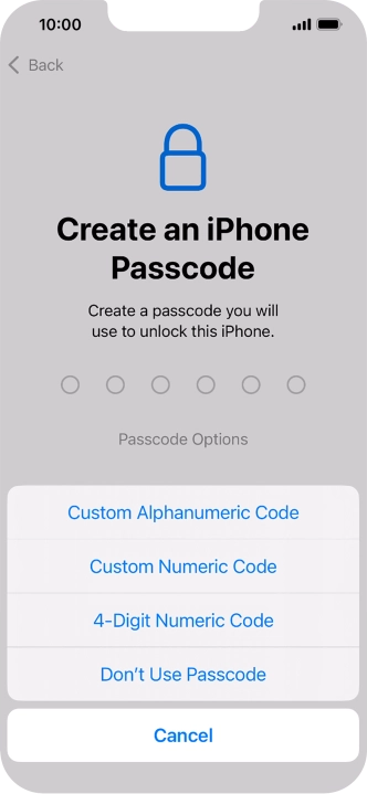 Follow the instructions on the screen to turn on use of phone lock code or press Don't Use Passcode.