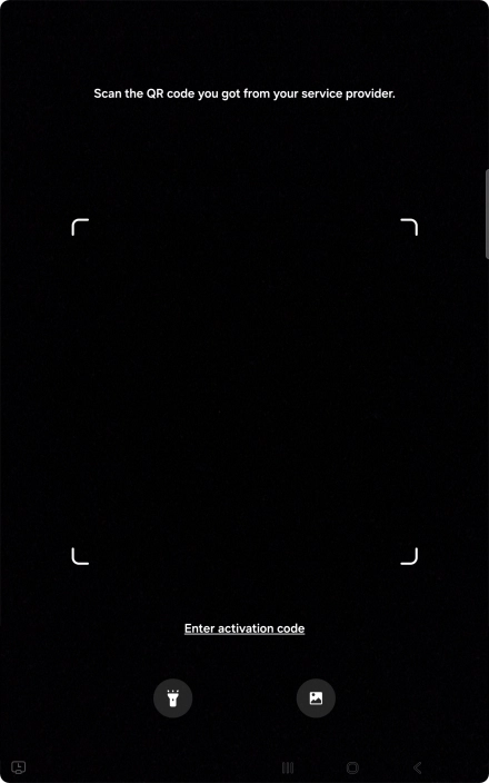 Place the QR code you've received inside the tablet camera frame to scan the code. Your eSIM is transferred to your new tablet over the internet.