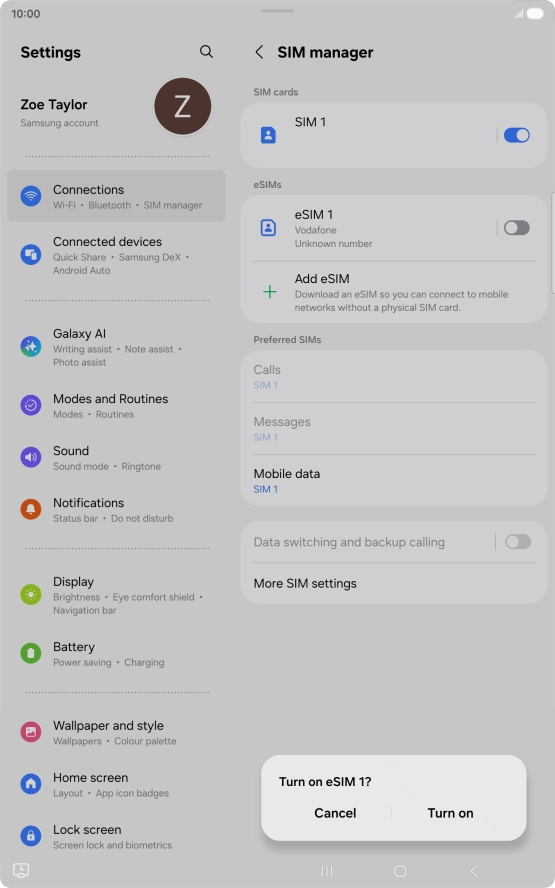 If you turn on eSIM, press Turn on.