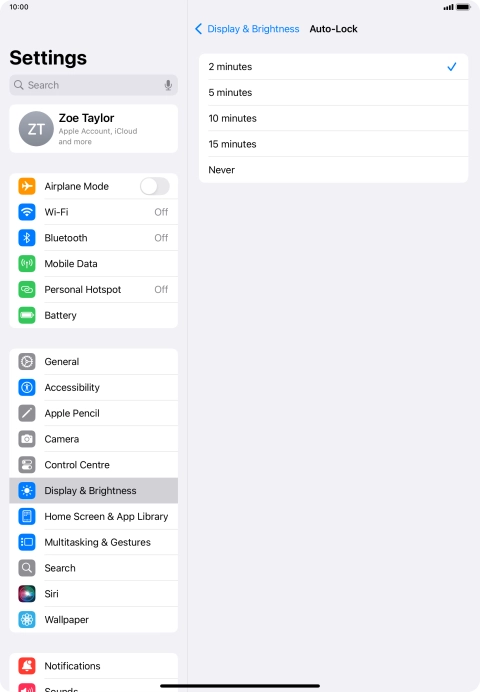Press the required setting.