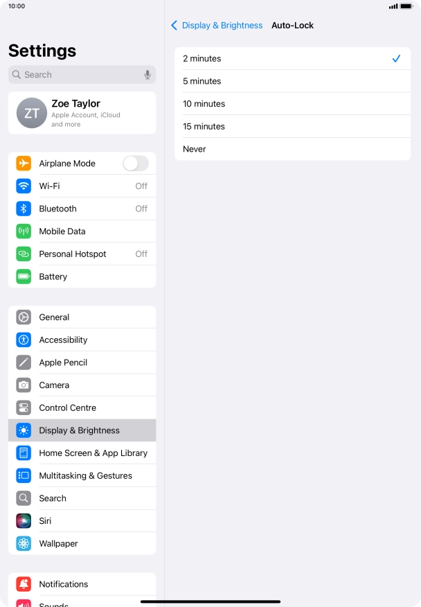 Press the required setting.