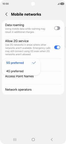 Press the required network mode.