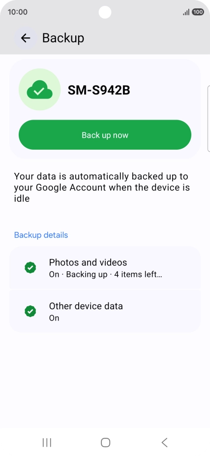 Press Back up now and wait while the phone memory is backed up.