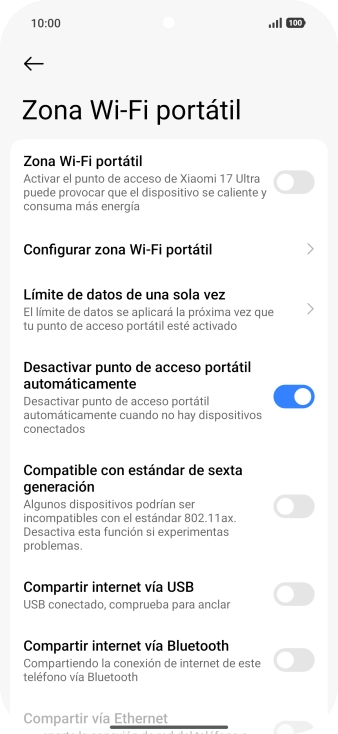 Pulsa Configurar zona Wi-Fi portátil.