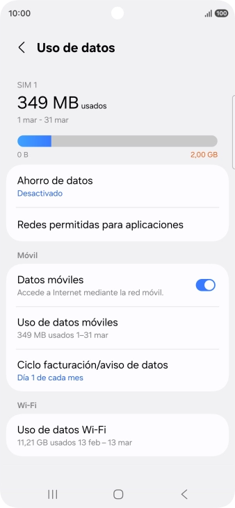 El consumo total de datos se visualiza ahora en la pantalla.