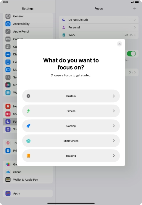 Press the required focus mode and follow the instructions on the screen to add the selected focus mode.