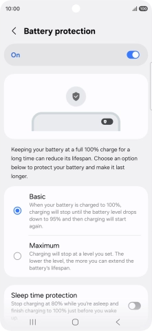 Press the required setting.