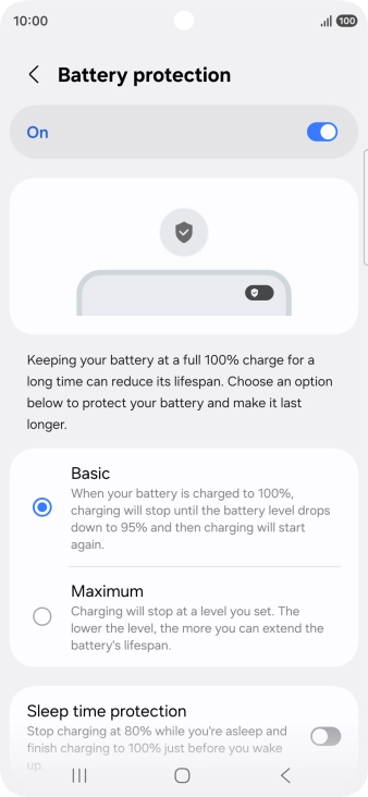 Press the required setting.