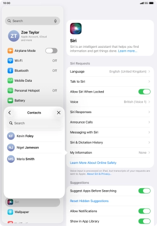 Press the required contact.