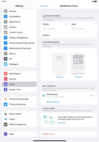 Press People and follow the instructions on the screen to select which contacts you would like to receive calls and notifications from when the selected focus mode is active.