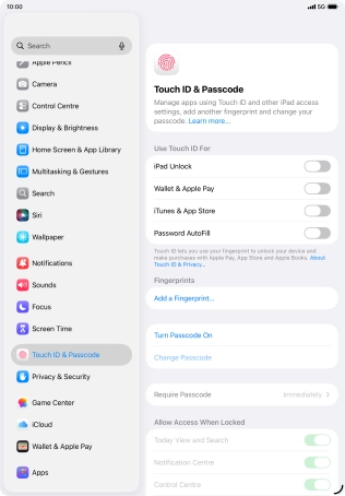Press Turn Passcode On and key in a lock code of your own choice twice.