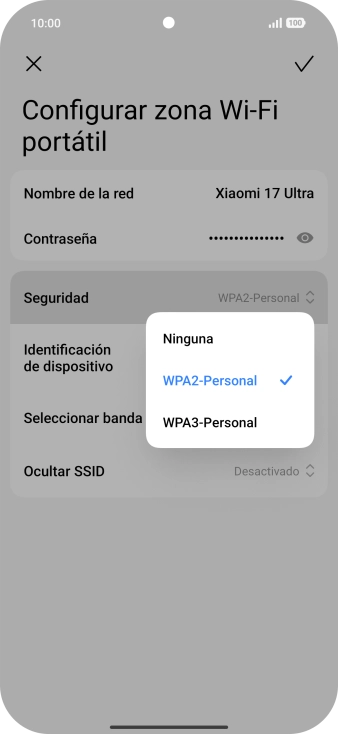 Pulsa WPA3-Personal para proteger la conexión wifi con una contraseña.