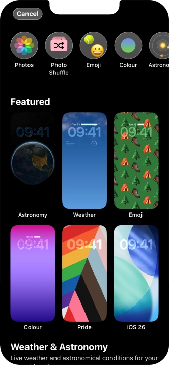 Press the required category and follow the instructions on the screen to select the required background image.