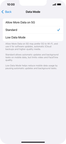 Press the required setting.